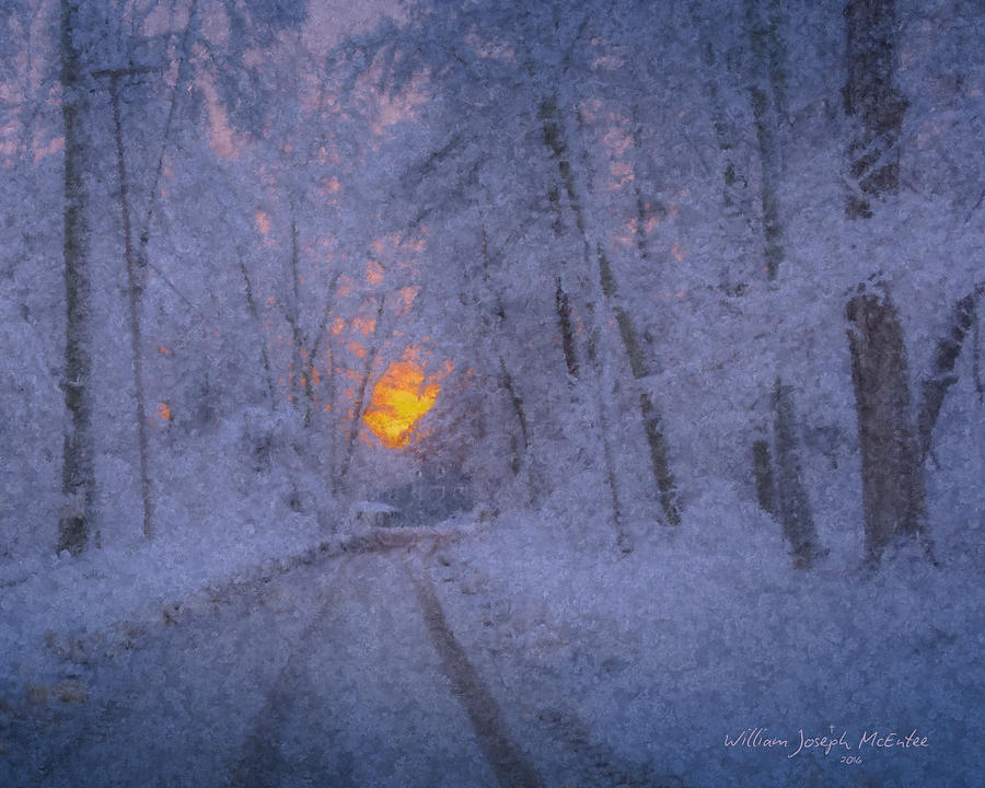 Blazing Sunset at Snowstorms End Painting by Bill McEntee