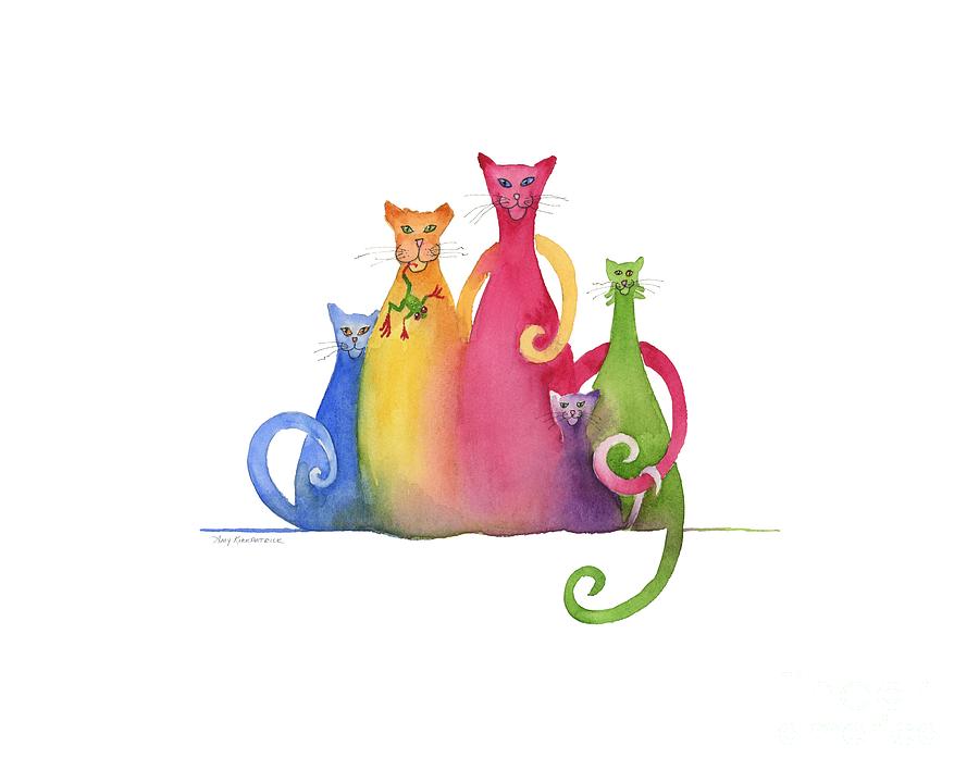 Cat Painting - Blended Family of Five by Amy Kirkpatrick