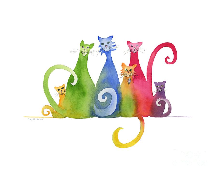 Cat Painting - Blended Family of Six by Amy Kirkpatrick