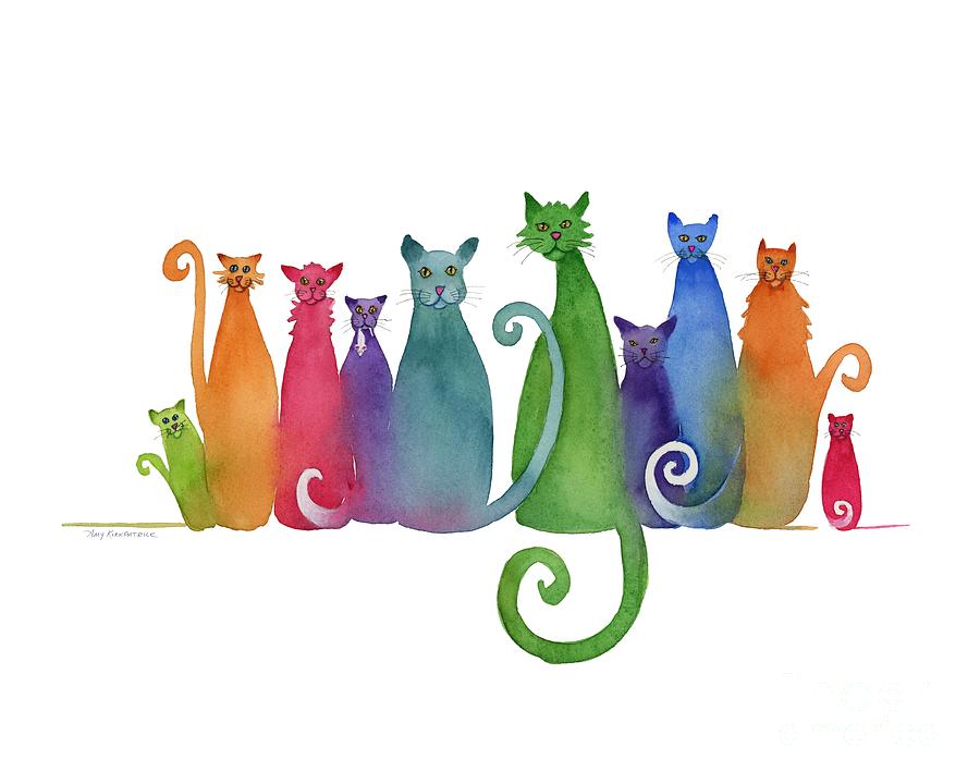 Cat Painting - Blended Family of Ten by Amy Kirkpatrick
