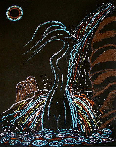 Bleu Moon Bathing Drawing by Ingrid  Szabo
