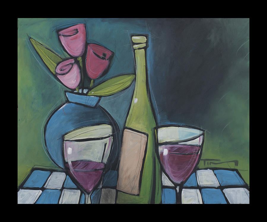 Blind Date Wine And Flowers Painting by Tim Nyberg