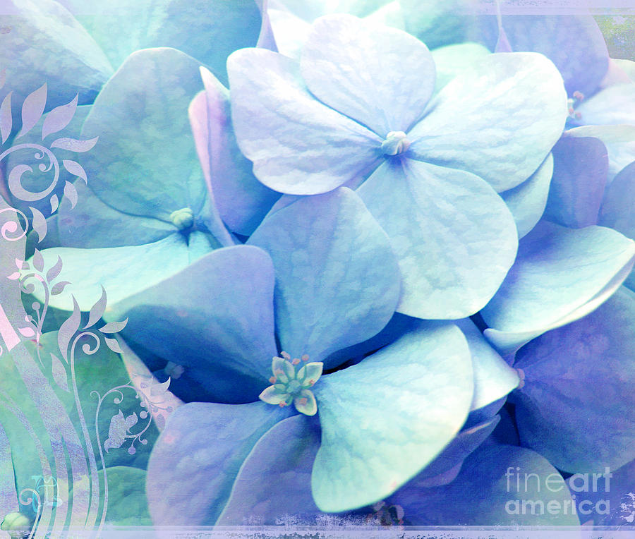 Nature Painting - Bliss, Lavender Baby Blue Periwinkle Hydrangeas dreamy colors by Tina Lavoie