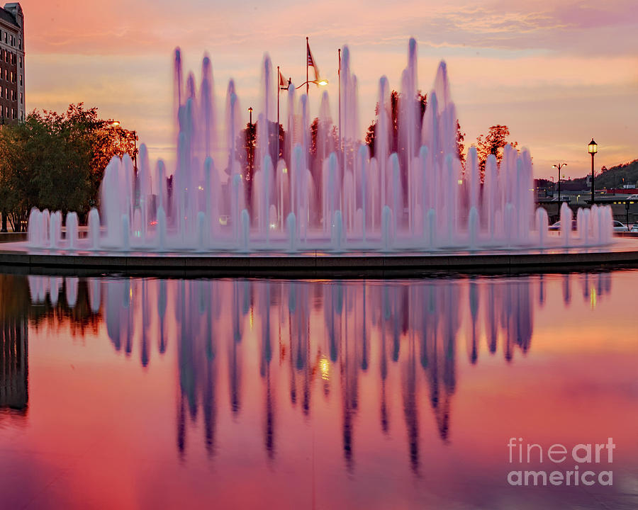 Bloch Fountain Sunset Reflection Photograph by Kevin Anderson