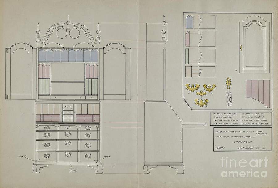 Block Front Desk With Cabinet Top Drawing by Jack Bochner - Fine Art ...