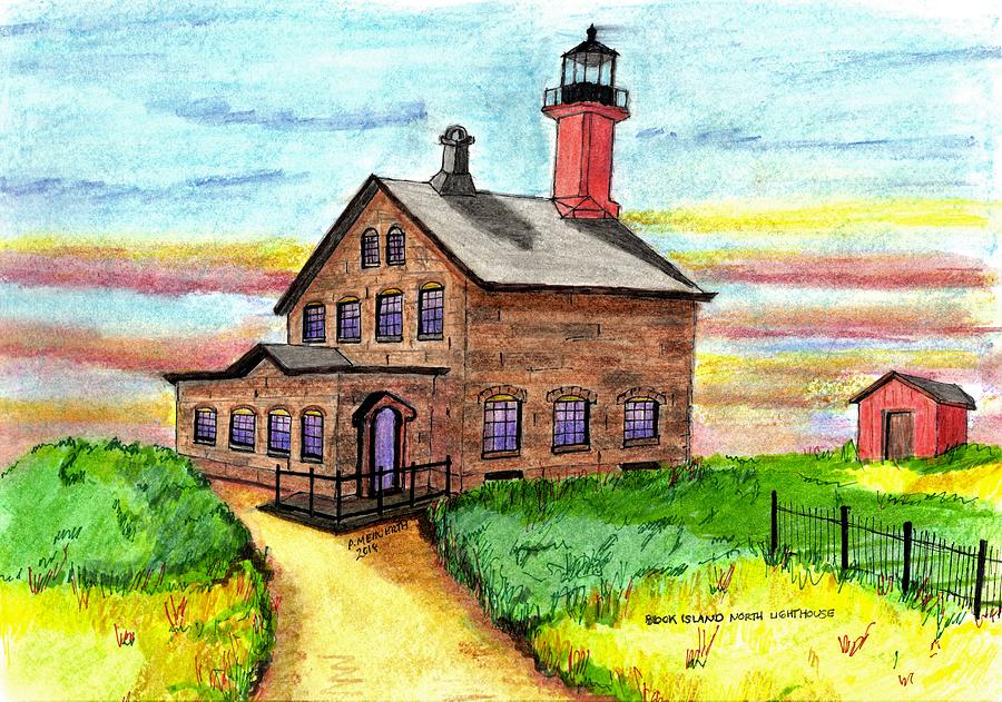 Block Island North Lighthouse Drawing by Paul Meinerth