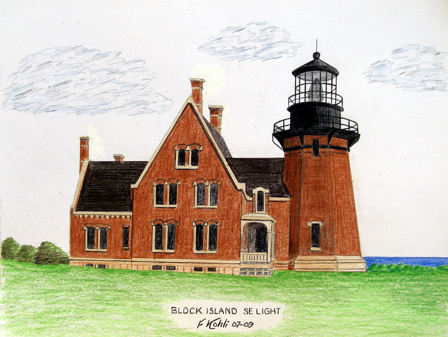 Seacoast Drawing - Block Island SE Lighthouse by Frederic Kohli
