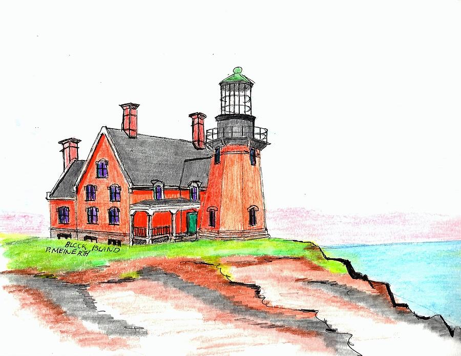 Block Island South Lighthouse Mixed Media by Paul Meinerth