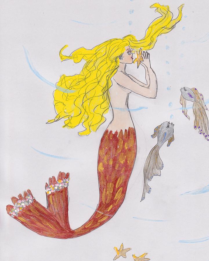 Blond Mermaid Drawing by Rosalie Scanlon
