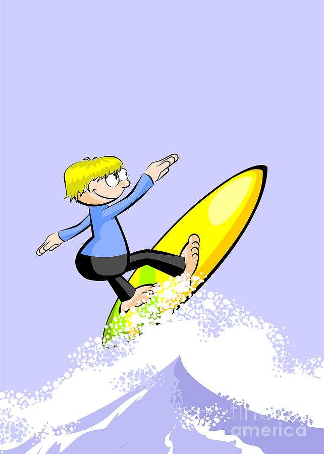 Blonde Boy Jumps Over The Waves With His Colorful Surfboard Digital Art By Daniel Ghioldi