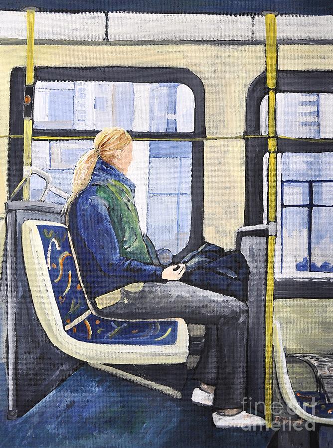 Blonde Girl on 107 Bus Montreal Painting by Reb Frost
