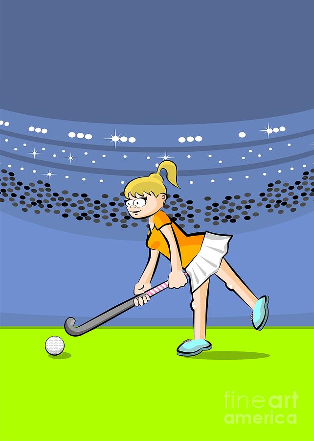 Blonde girl playing field hockey hits the ball with her stick Digital Art  by Daniel Ghioldi - Pixels