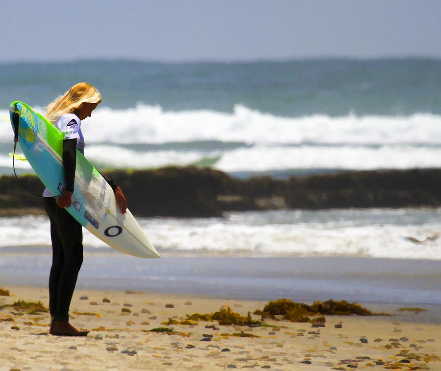 Blonde Surfer Girl taking a moment Digital Art by Waterdancer