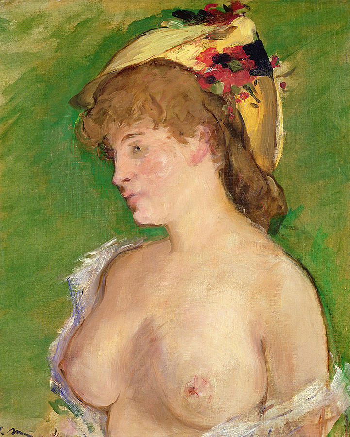 Blonde Woman with Bare Breasts Painting by Edouard Manet