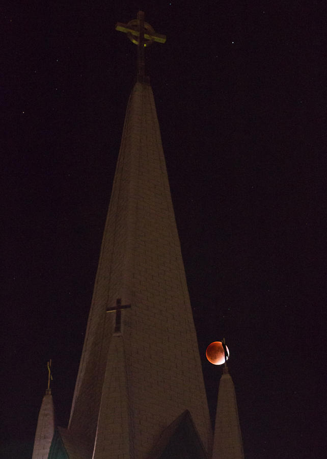 Blood Moon and Steeple Photograph by Tim Kirchoff