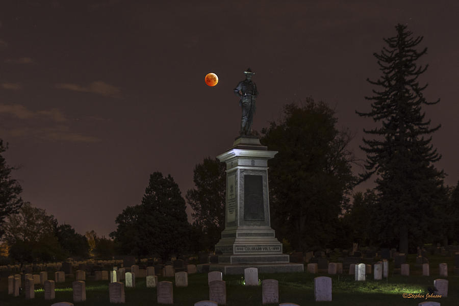 Blood Moon at the Colorado Volunteers Memorial Photograph by Stephen Johnson