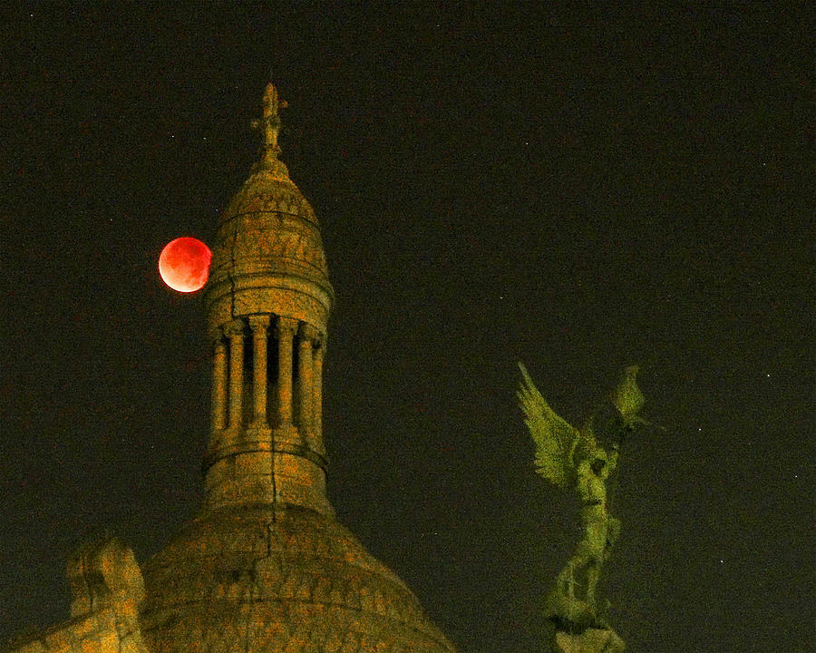 Blood Moon Eclipse at Sacre Coeur Paris  2015 Photograph by Sally Ross