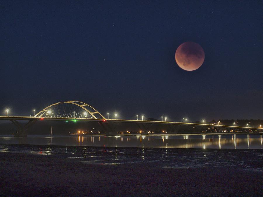 Blood Moon over Alsea Bay Photograph by HW Kateley
