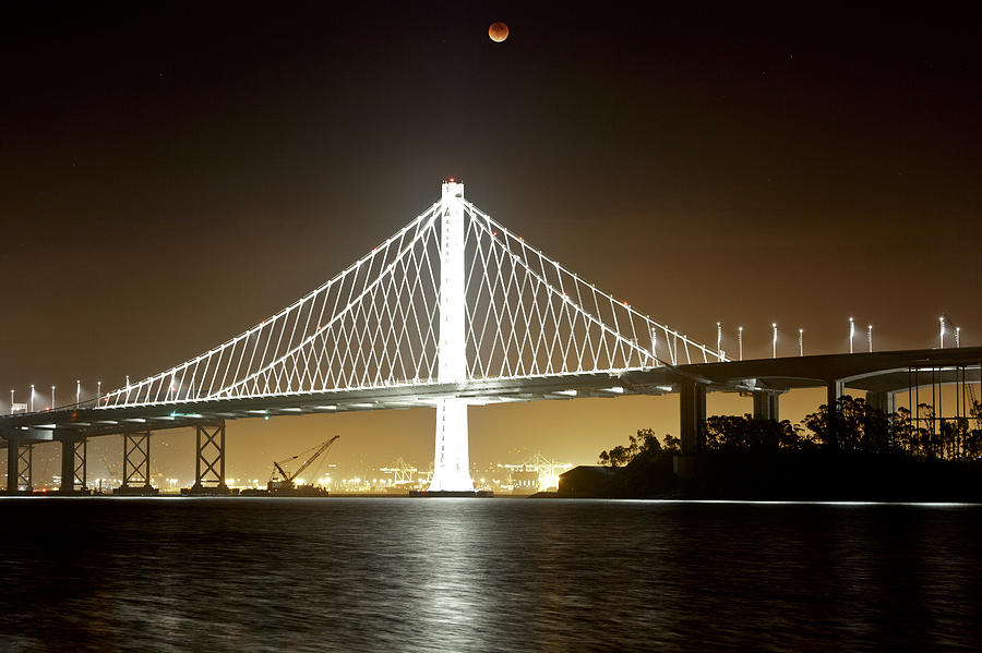 Oakland Photograph - Blood Moon Over Bay Bridge by Her Arts Desire