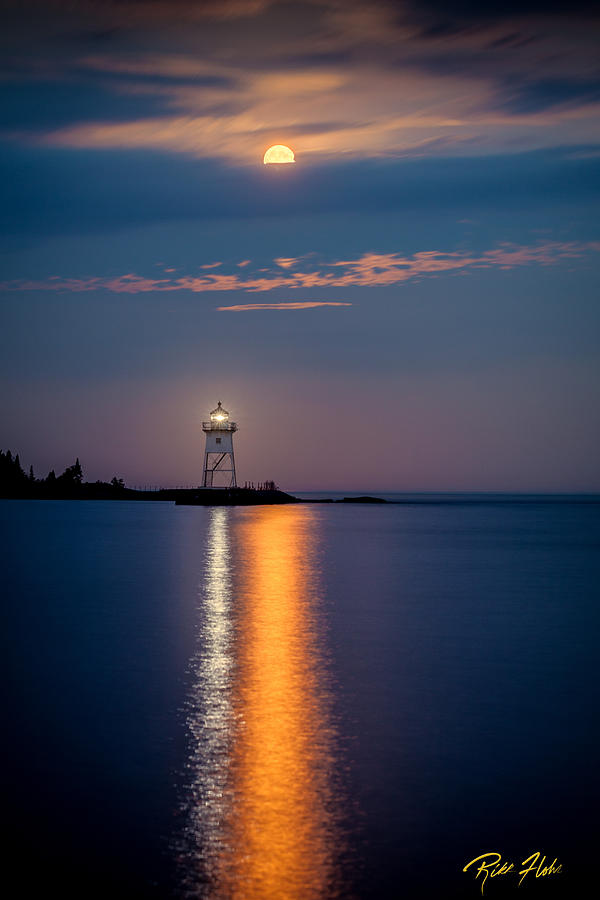 Lighthouse Photograph - Blood Moon over Grand Marais by Rikk Flohr