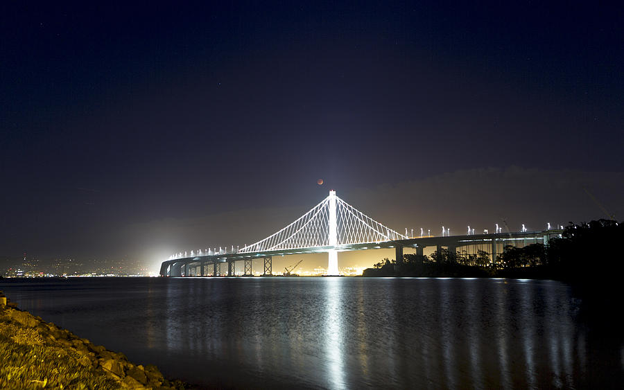 Oakland Photograph - Blood Moon Rising Over Bay Bridge by Her Arts Desire