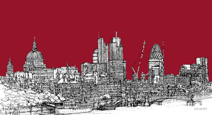 Blood Red London Skyline Drawing