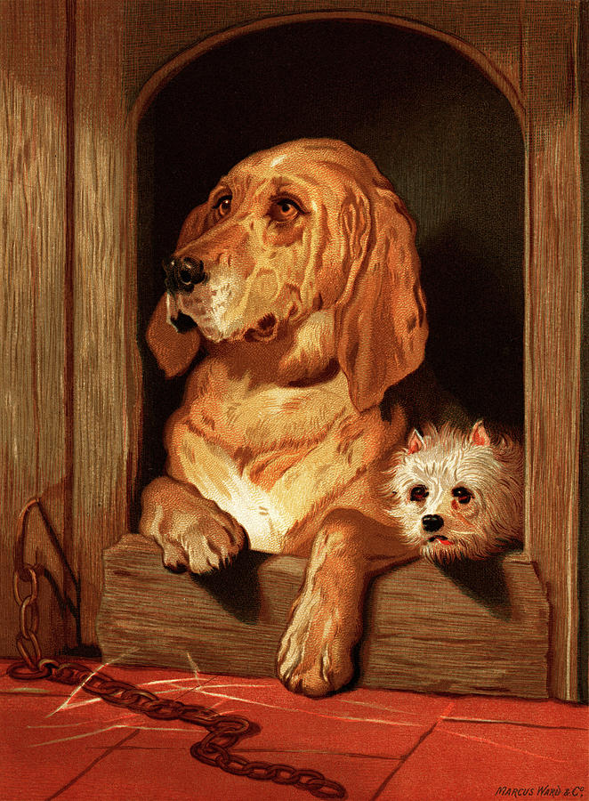 Adorable Painting - Bloodhound and a terrier by Sir Edwin Landseer