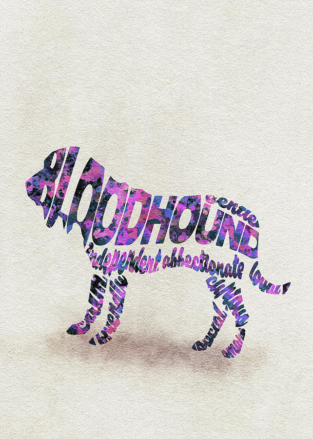Bloodhound Dog Watercolor Painting / Typographic Art Painting by Inspirowl Design