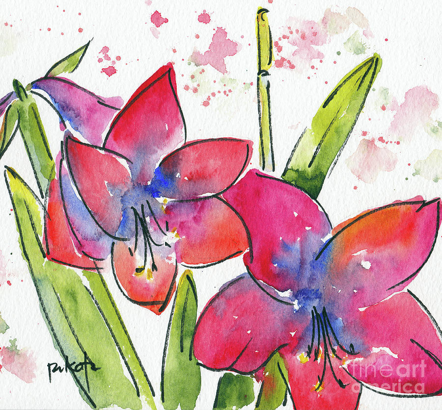Blooming Amaryllis Painting by Pat Katz