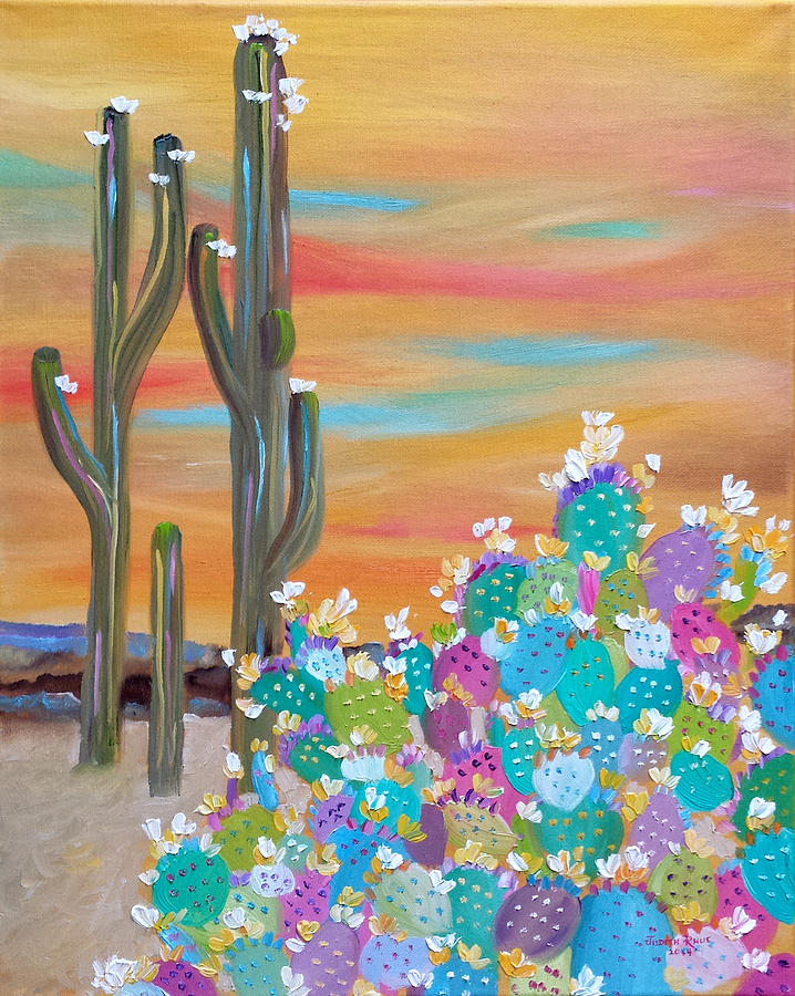 Blooming Cacti Painting by Judith Rhue