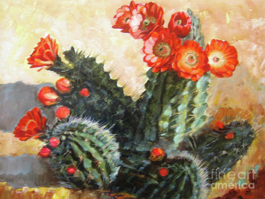 Blooming Cactus Painting by Ekaterina Stoyanova