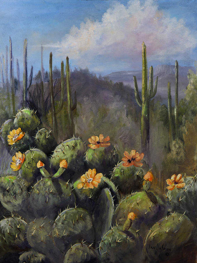 Desert Painting - Blooming Cactus by Jan Holman
