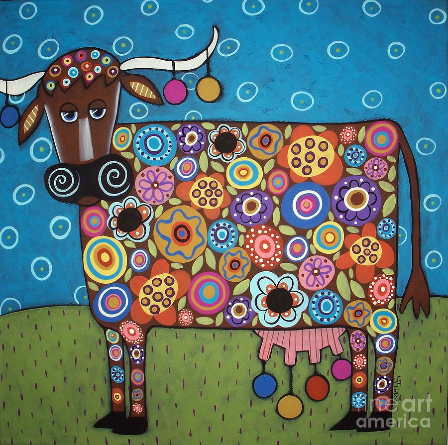 Whimsical Cow Painting - Blooming Cow by Karla Gerard