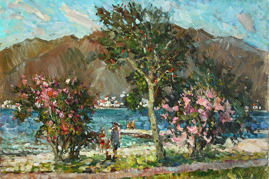 Blooming pomegranate Painting by Juliya Zhukova