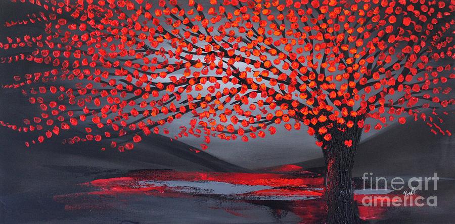 Blooming Red Painting by Preethi Mathialagan