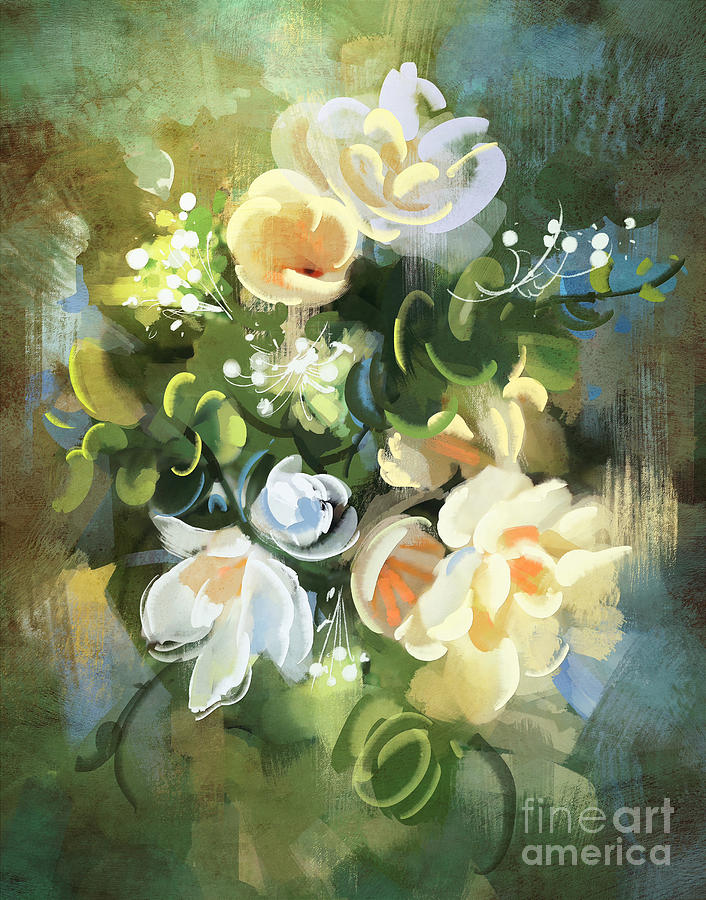 Flower Painting - Blooming by Tithi Luadthong