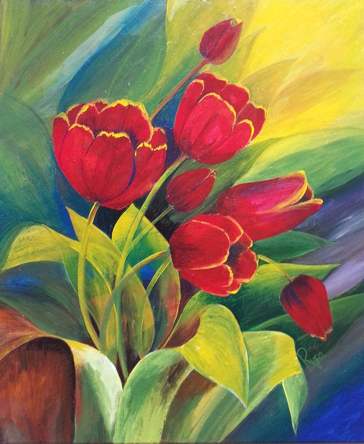 Tulip Painting - Blooming Tulips by Rupa Prakash