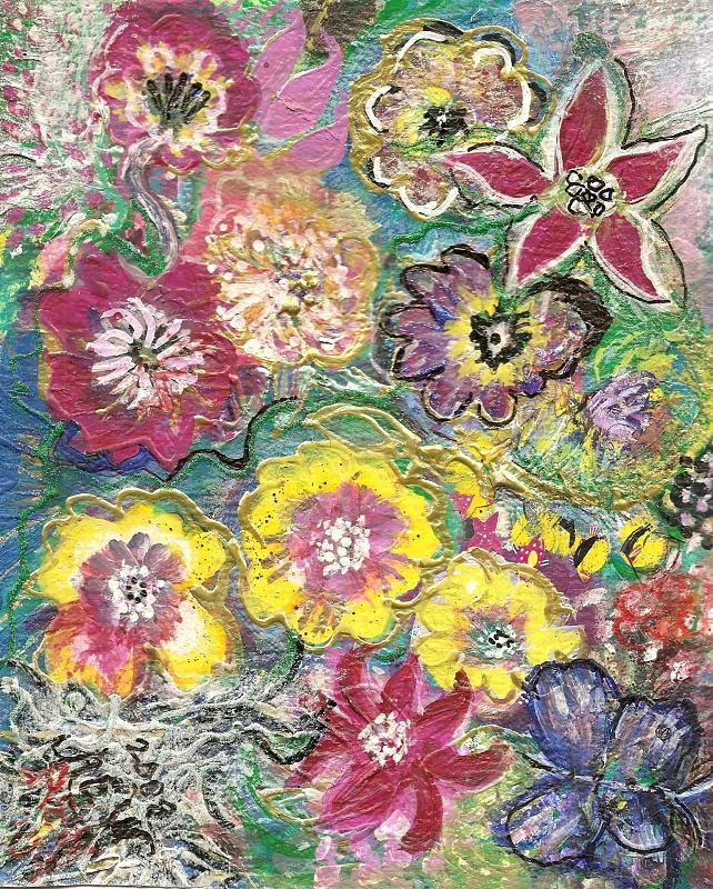 Blooms and Butterfly Mixed Media by Anne-Elizabeth Whiteway - Fine Art ...