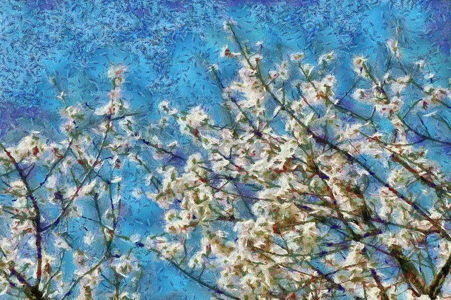  Blossom and Blue Sky In Monet Style Painting by Taiche Acrylic Art
