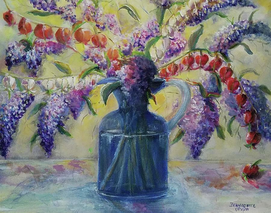 Blossoming Bleeding Hearts and Purple Lilacs II  Painting by Bernadette Krupa