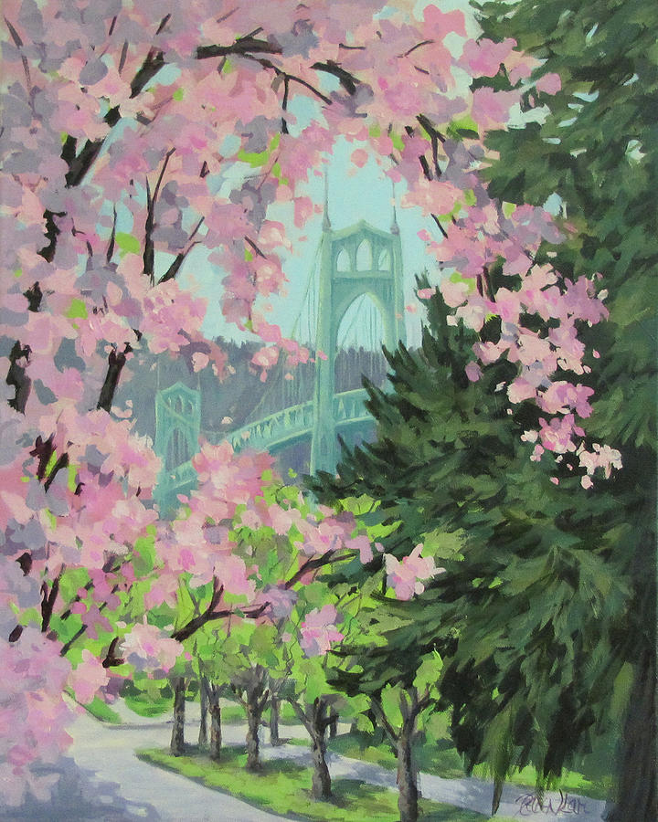 Blossoming Bridge Painting by Karen Ilari