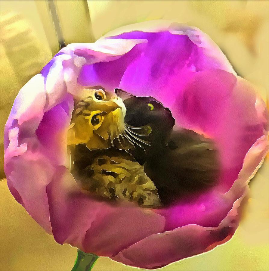 Cat Digital Art - Blossoming Love by Janet  Nielsen