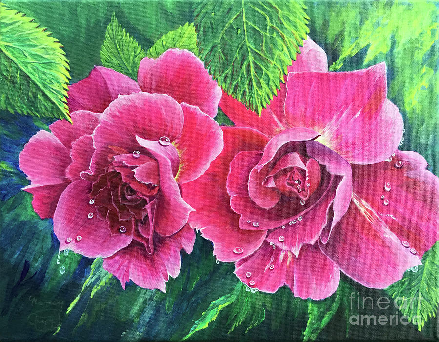 Rose Painting - Blossom Buddies by Nancy Cupp