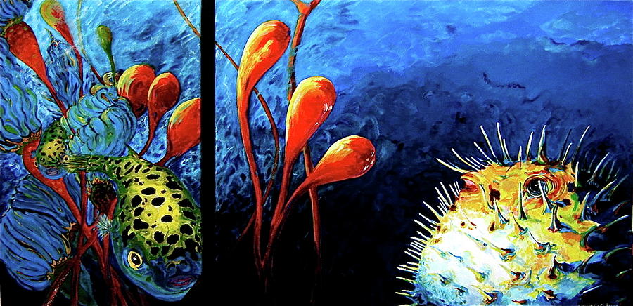 Blow Fish  two Fish Painting by Gregory Merlin Brown