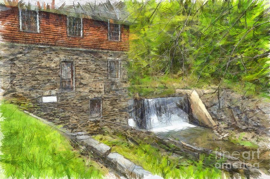 Blow Me Down Mill Cornish New Hampshire Pencil Photograph by Edward Fielding