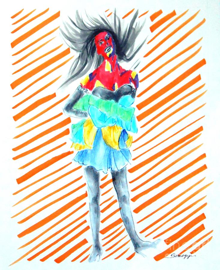 Blowin in the Wind -- Dynamic Fashion Drawing Drawing by Jayne Somogy