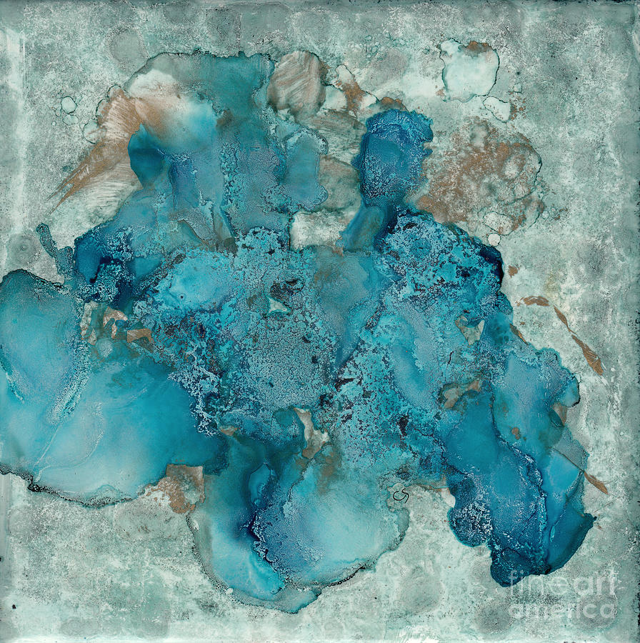 Blue Abstract Alcohol Ink on Tile Ceramic Art by Conni Schaftenaar