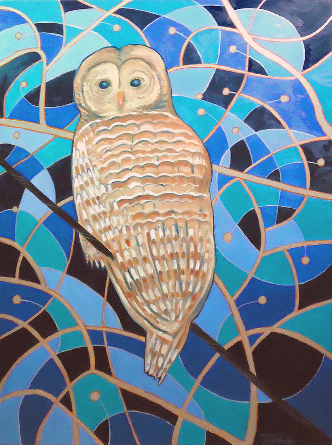 Owl Painting - Blue Al Whimsical Owl Painting by Scott Plaster Owl Painting - Blue Al Whimsical Owl Painting by Scott Plaster
