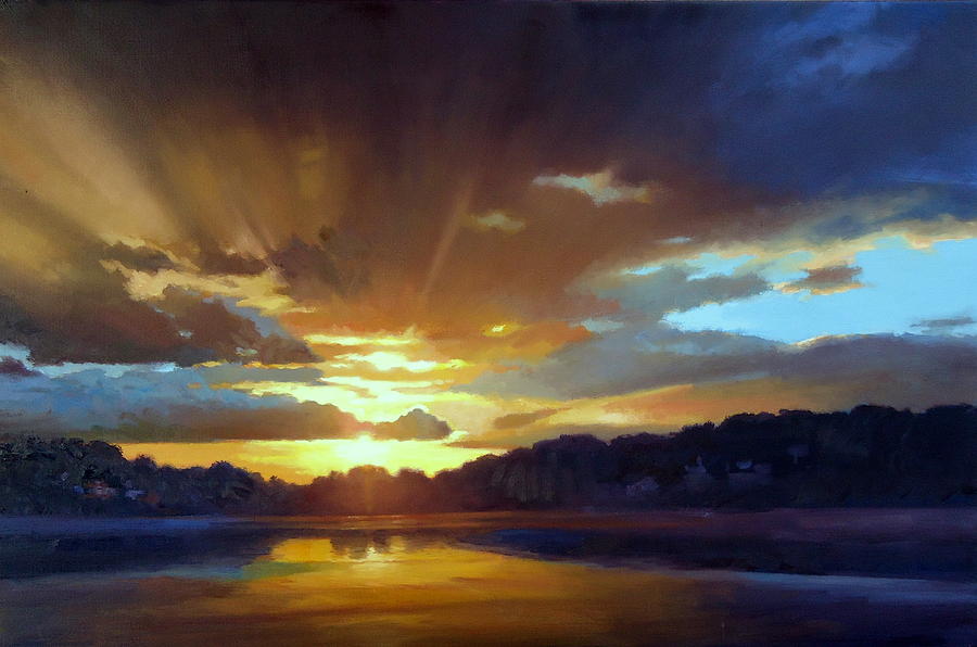 Sunset Painting - Blue and Gold by Dianne Panarelli Miller