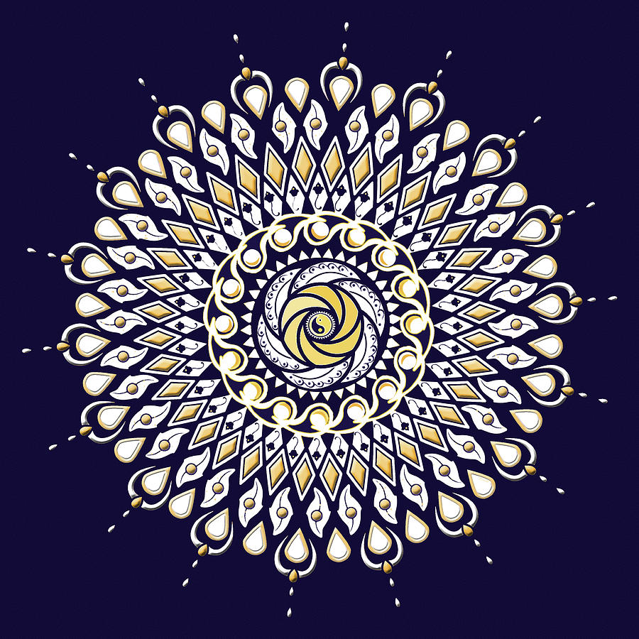 Blue and Gold Lens Mandala Digital Art by Deborah Smith